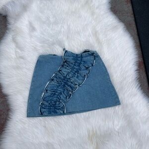 Zara Ruffle Denim Mini Skirt